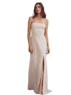 Amsale NWT Scout Crepe Fawn Cream Square Neck Bridesmaid Dress Gown Size 12